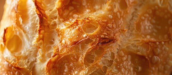 Close up view of a golden brown French roll slice with copy space image