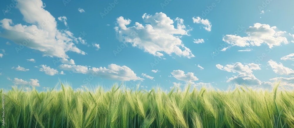 Sticker Barley field beneath a clear blue sky with fluffy clouds perfect for a copy space image