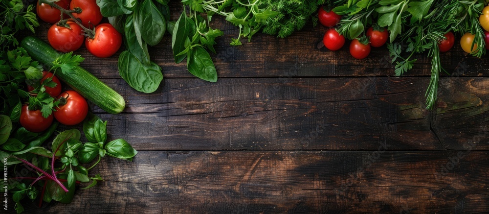 Aufkleber a captivating food styling scene with an assortment of fresh raw vegetables and herbs elegantly arra
