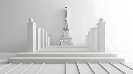 Geometric Hurdles: Minimalistic geometric shapes forming a hurdler with the Eiffel Tower in the background on a white background.



