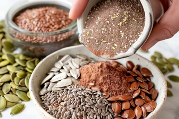Obraz premium Superfoods and Spices in Ceramic Bowls