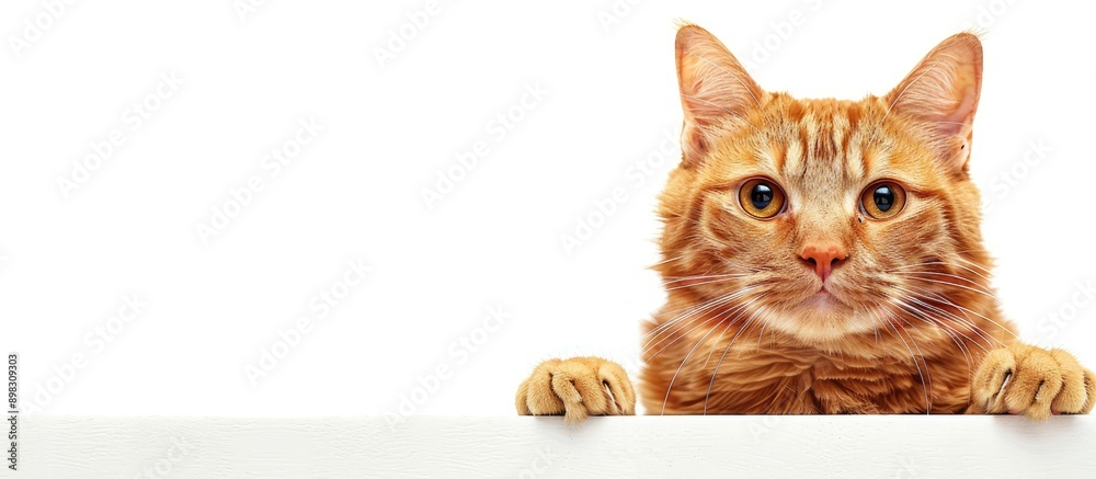 Poster Adorable red cat in a clean white backdrop with copy space image