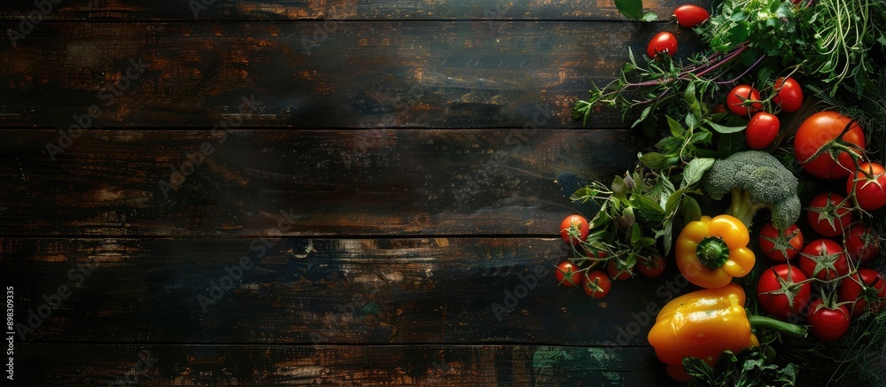 Aufkleber a captivating food styling scene with an assortment of fresh raw vegetables and herbs elegantly arra