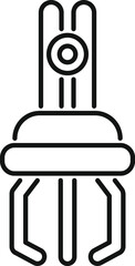 Simple outline icon of a robotic arm with a clamp holding an object