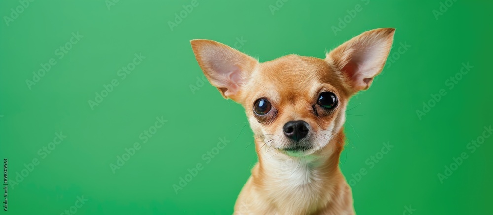 Poster chihuahua breed in white red colors a cute dog against a green chromakey background with copy space 