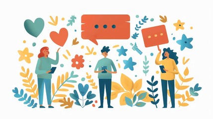 Twitter polls, user voting and feedback, flat design illustration