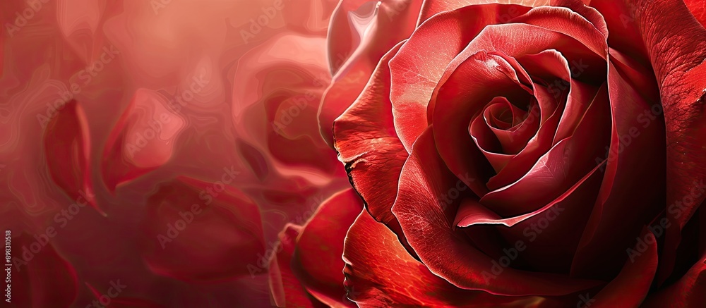 Poster Close up macro shot of a red rose with large petals ideal as a Valentine s Day symbol of love in a background design with copy space image