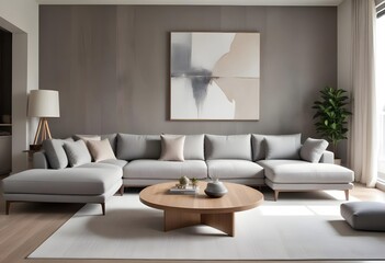 Fototapeta premium Mockup poster frame on the wall of the living room. Luxurious apartment background with contemporary design. Modern interior design. 3D render