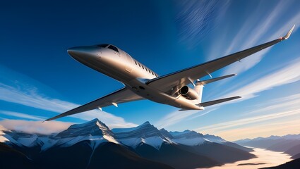 Dramatic low angle view of a sleek silver aircraft.generative.ai 