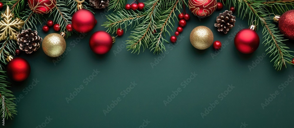 Poster Top view of Christmas decorations creating a festive background with copy space image