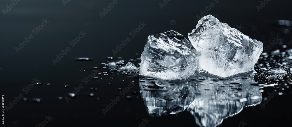 Aufkleber clear ice piece on reflective black surface with copy space image
