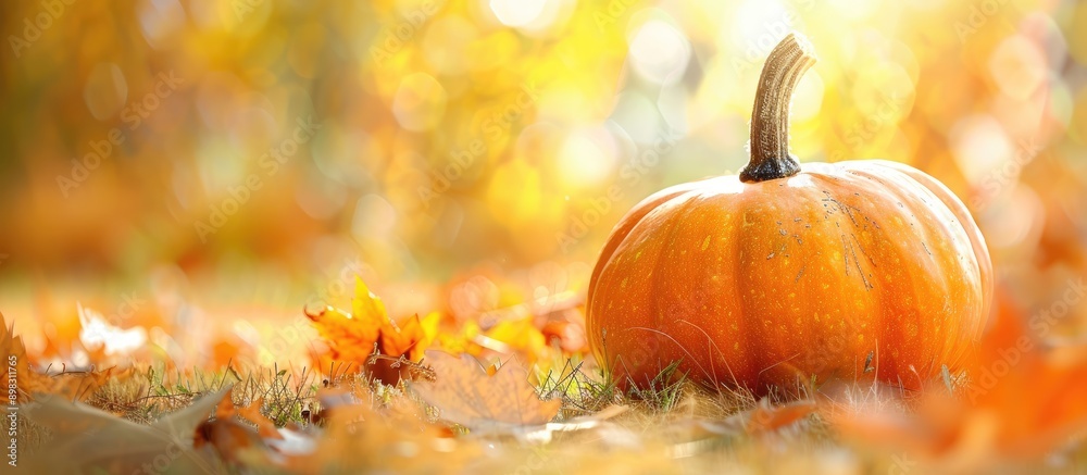 Poster Close up view of a pumpkin in autumn with space for text or image insertion. Creative banner. Copyspace image