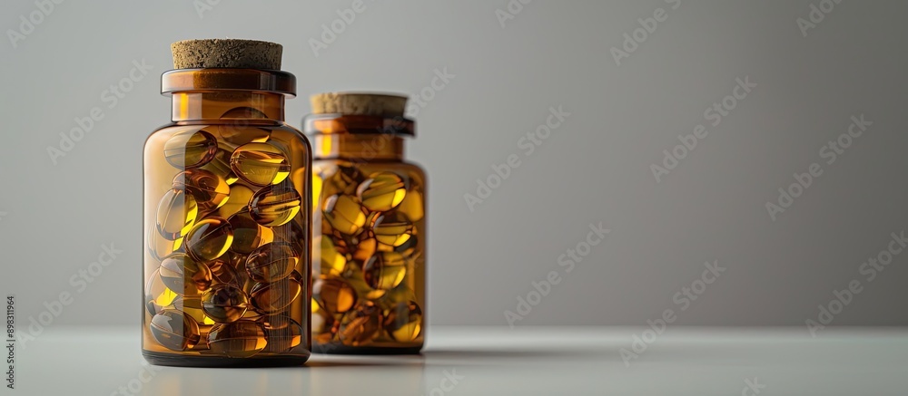 Poster bottles containing pills for health and treatment with copy space image