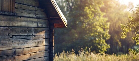 Cottage with a wooden wall and roof suitable for a copy space image