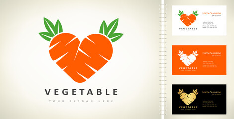 Carrots heart logo vector. Vegetable store design
