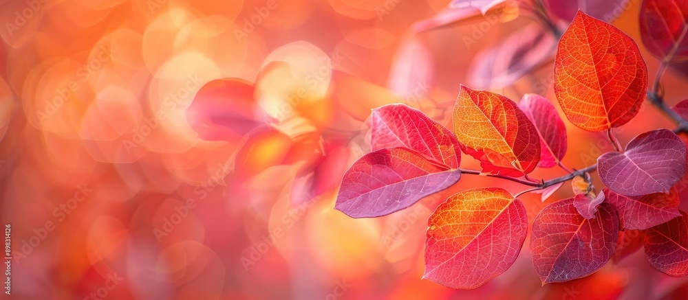 Leinwandbilder close up of vibrant autumn leaves on a tree or bush with warm colorful background presenting a natur