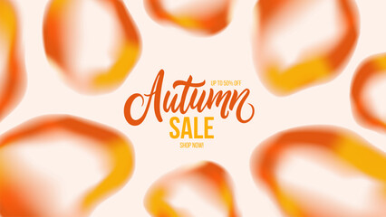 Autumn Sale Banner. Fall Season Sale promotion background with hand lettering and vibrant colored bubbles. Blurred color gradients. Vector illustration.