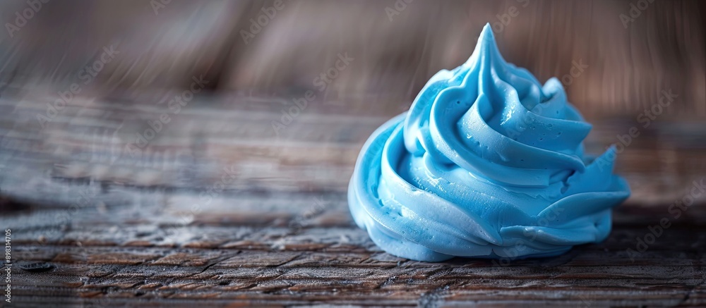 Poster Close up blue meringue on a wooden backdrop with a macro copy space image