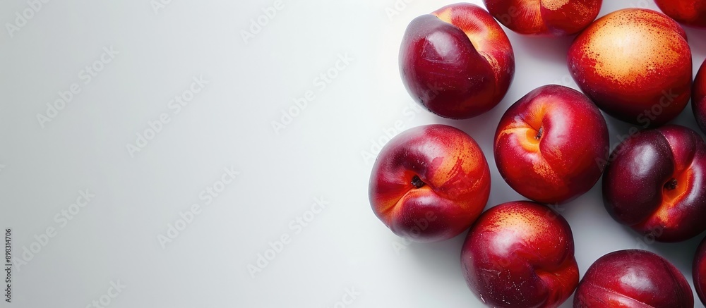 Poster Close up photograph of nectarines with copy space image on a white background
