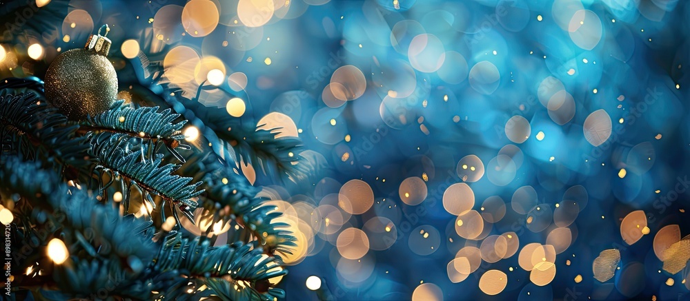 Poster abstract christmas design featuring a blue background with bokeh effect suitable for use as a copy s