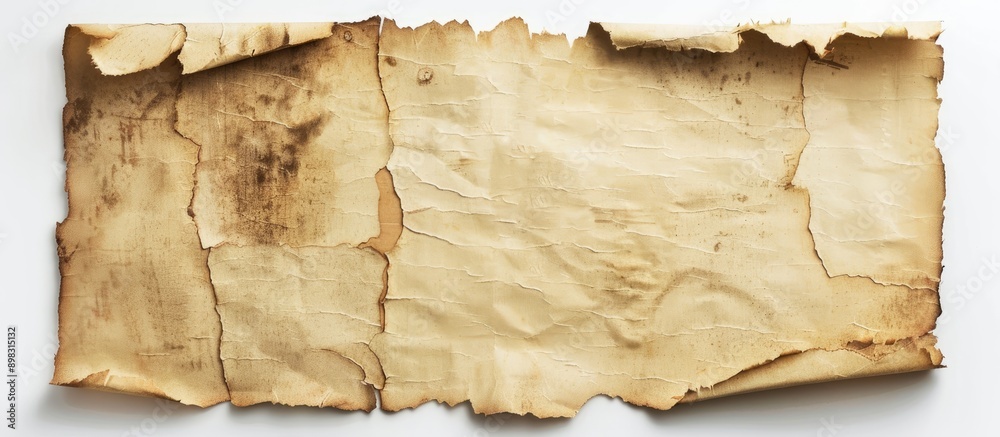 Poster An aged paper with torn edges positioned on a white background with available copy space image