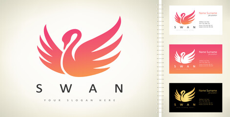 Swan and wave logo vector. Bird design