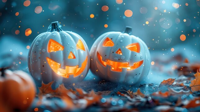 Cute Halloween flag design featuring tiny ghosts in costume pastel mint background