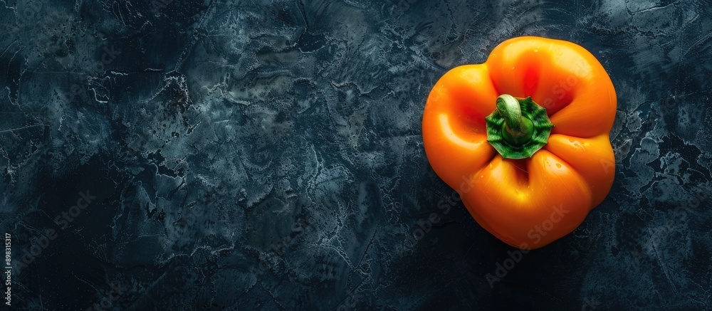 Poster Top down view of an orange bell pepper on a dark backdrop with space for text in the image. Creative banner. Copyspace image