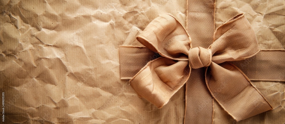 Poster Close up of a bow tied on brown recycled paper with copy space image