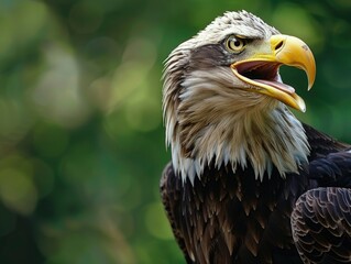 Obraz premium A close-up shot of a bald eagle's open beak, great for wildlife or nature-themed projects