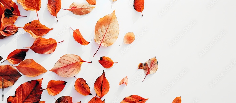 Poster autumn leaves with copy space image on a white backdrop