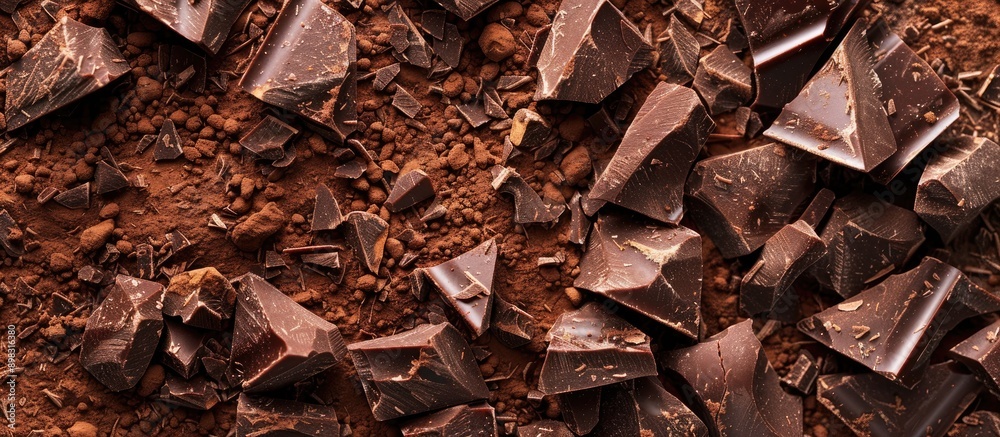 Aufkleber Cocoa dusted chopped chocolate with copy space image available