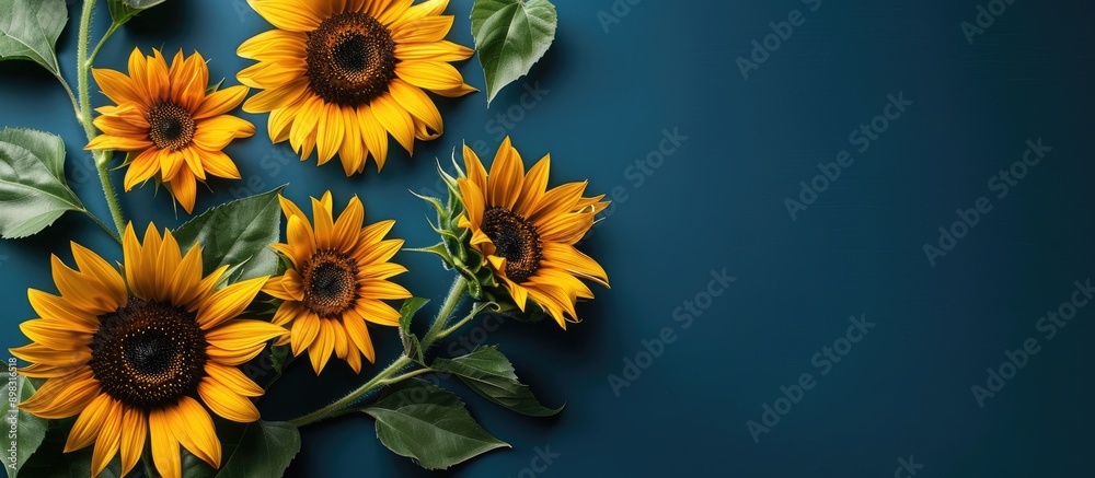Leinwandbilder Dark blue background with a frame of sunflowers perfect for adding text or images with copy space image