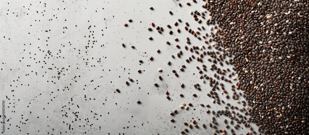 Poster Close up shot of chia seeds on a pristine background with copy space image available