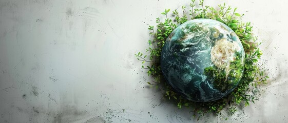 A creative and green banner featuring an earth globe with plants growing on it, symbolizing environmental protection for World Wildlife Day
