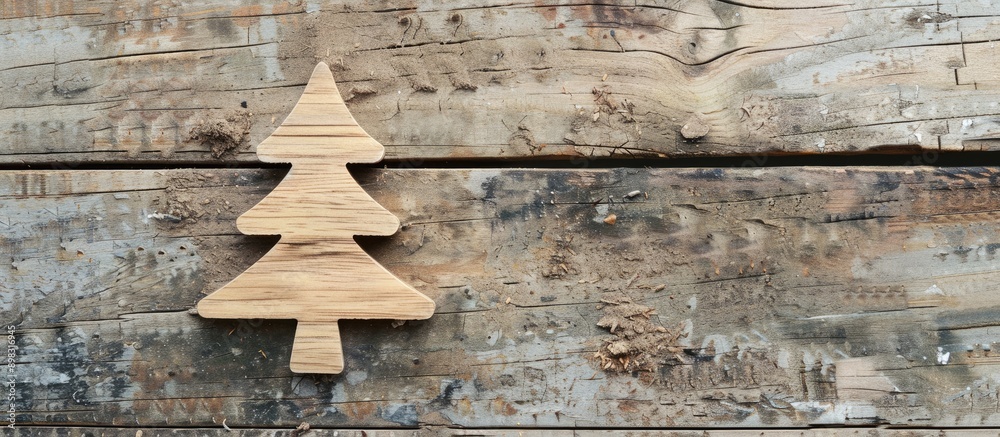 Aufkleber christmas tree sign symbol displayed on a wooden backdrop with copy space image for a festive new ye