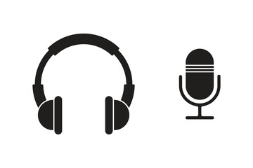 Headphone and microphone icons, stylish modern audio devices.