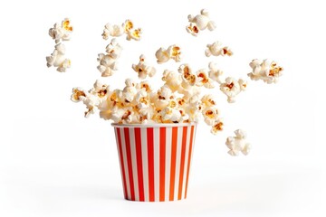Fresh popcorn in striped bucket
