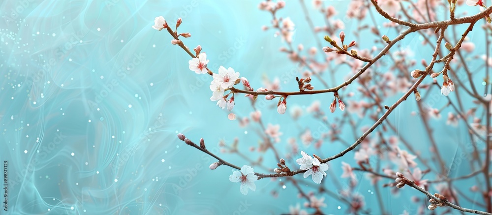 Fototapete cherry tree branches with early spring buds set against a blue sky outdoors create a serene spring b