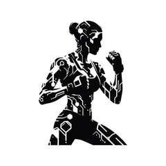 Obraz premium mma, mix martial art female player in cyberpunk pattern illustration, emblem shield badge