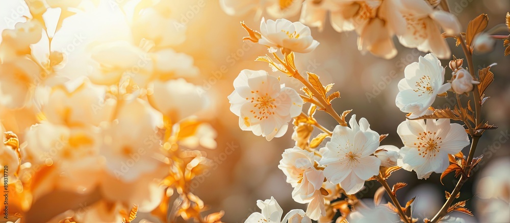Poster background of blooming spring flowers with copy space image