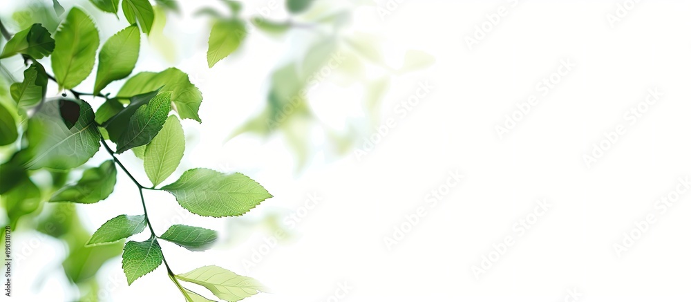 Poster A blurred image of a green leafy branch against a white background with added copy space for text or other elements
