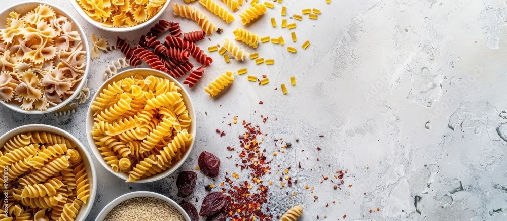 Aufkleber Top view of assorted dried pastas with copy space image available