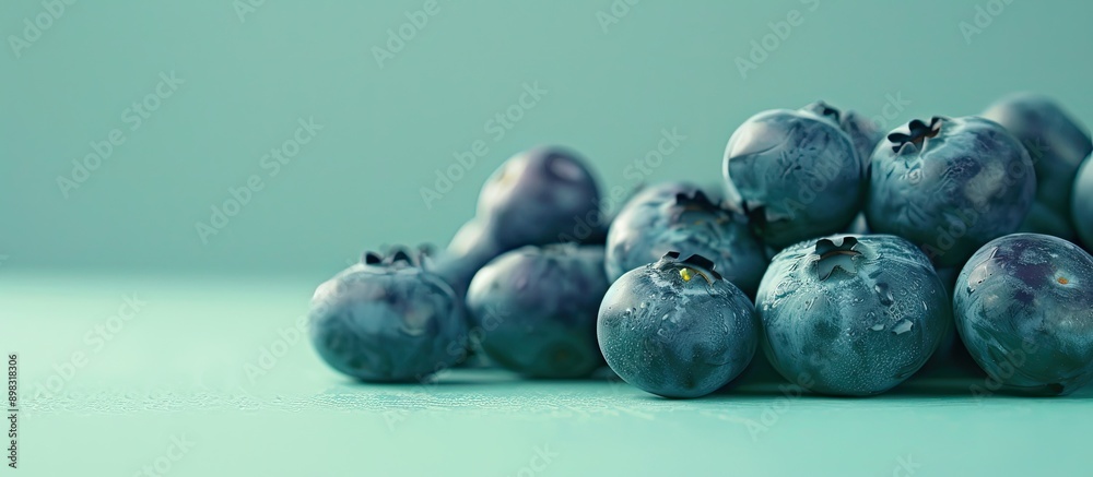 Aufkleber blueberries arranged on a green surface with copy space image