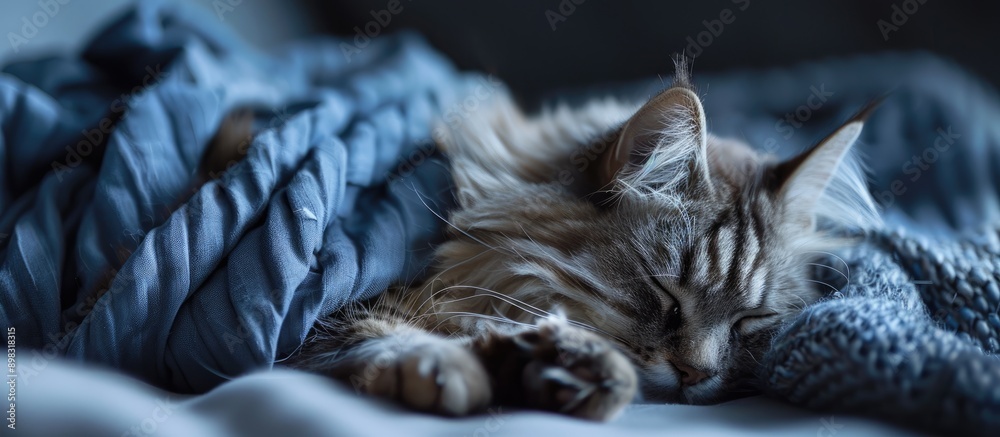 Poster a charming young house cat rests in a cozy setting with a copy space image