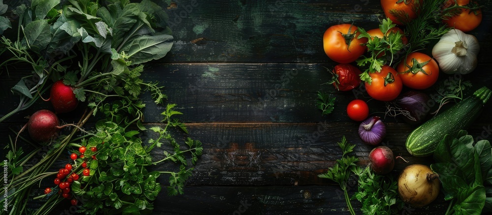 Aufkleber a captivating food styling scene with an assortment of fresh raw vegetables and herbs elegantly arra