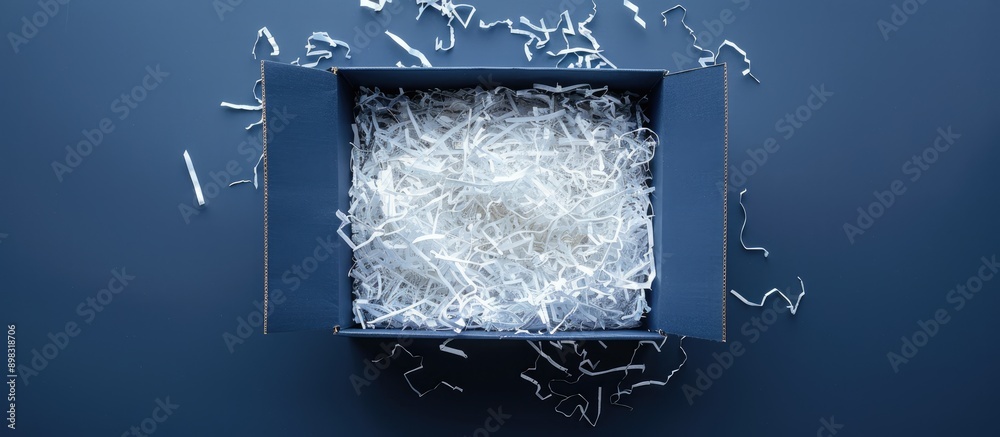 Aufkleber Top down view of an open navy box with shredded paper isolated with copy space image included