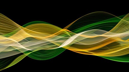 Abstract green and yellow waves flowing on black background