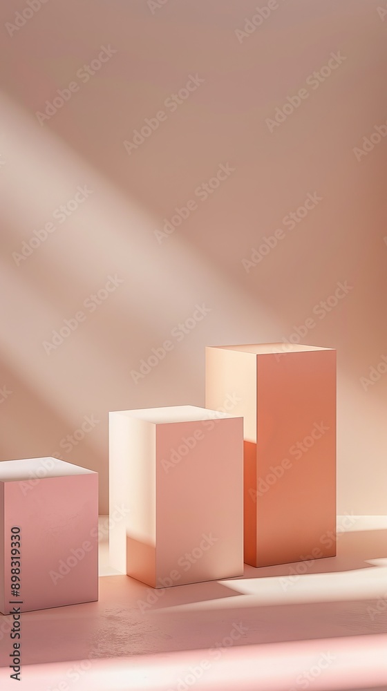 Poster three pink cubes are standing in a room with a light shining on them