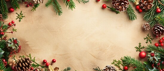 Christmas border on beige paper creating a beautiful copy space image
